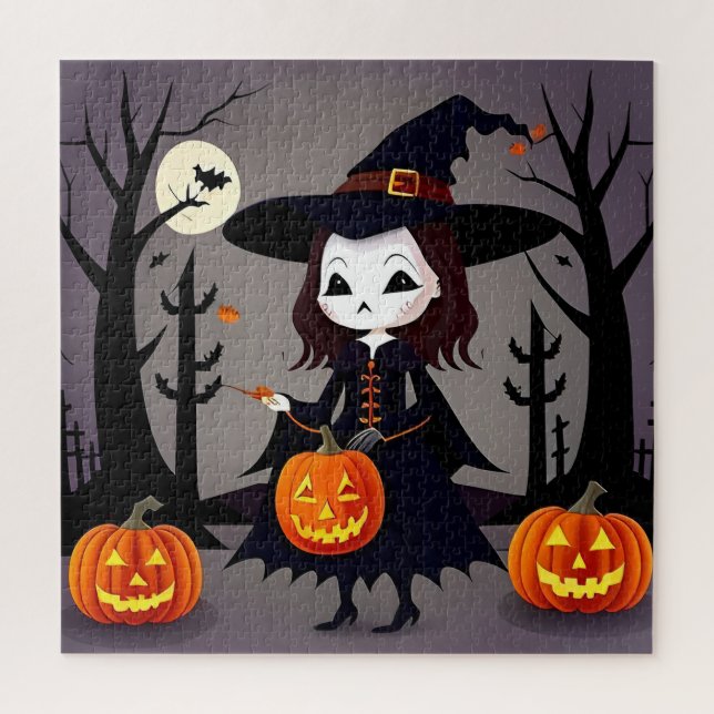 Halloween Hexe mit Pumpkins Puzzle (Vertikal)