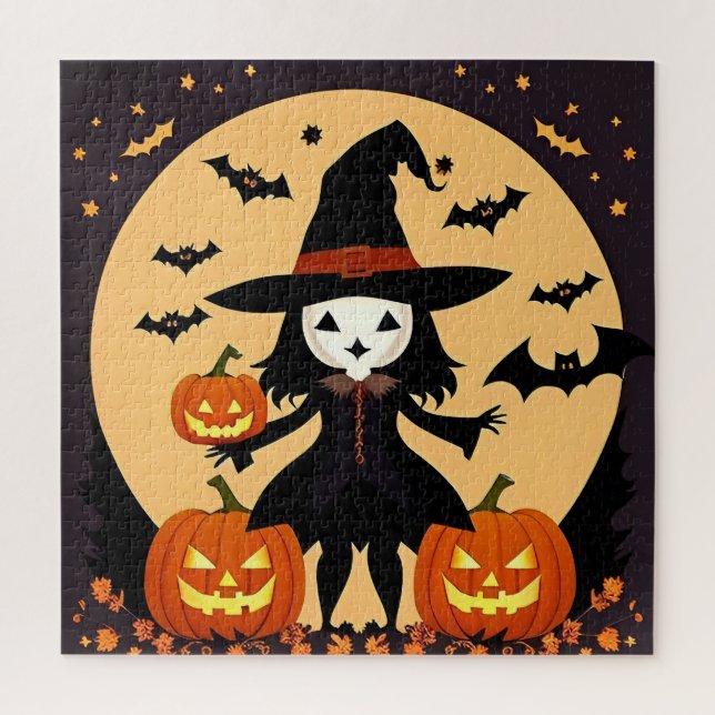 Halloween Hexe mit Pumpkins Puzzle (Vertikal)