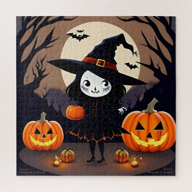 Halloween Hexe mit Pumpkins Puzzle (Vertikal)