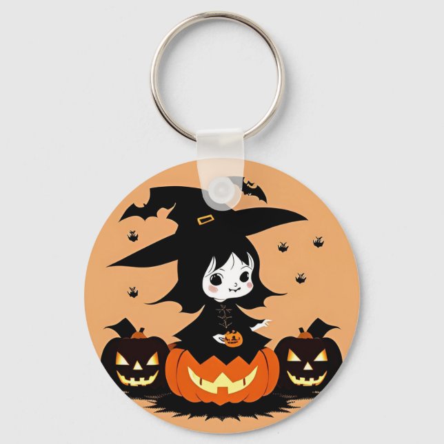Halloween Hexe mit Pumpkins Schlüsselanhänger (Vorderseite)