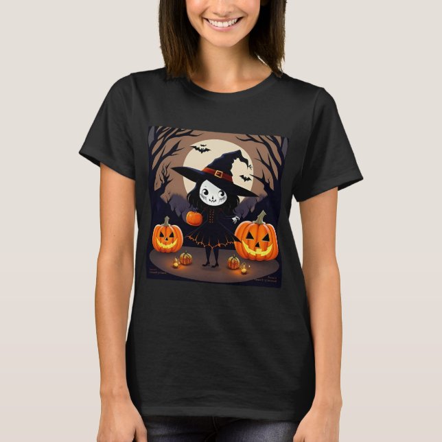 Halloween Hexe mit Pumpkins T-Shirt (Vorderseite)