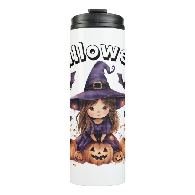 Halloween Hexe mit Pumpkins Tumbler Thermosbecher (Vorderseite)