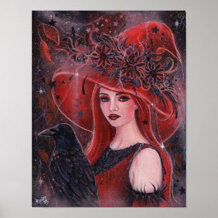 Halloween-Hexe mit Rabenkarte von Renee Lavoie Poster