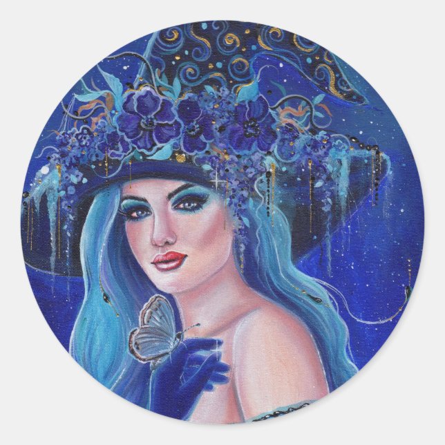 Halloween Hexe mit Schmetterlingen von Renee Lavoi Runder Aufkleber (Vorderseite)