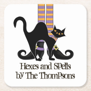 Halloween Hexe mit schwarzer Katze süß und verspie Rechteckiger Pappuntersetzer
