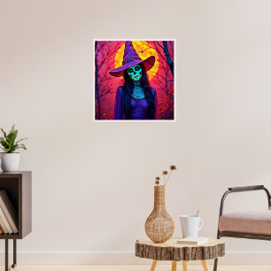 Halloween Hexe mit Skull Face Design Poster