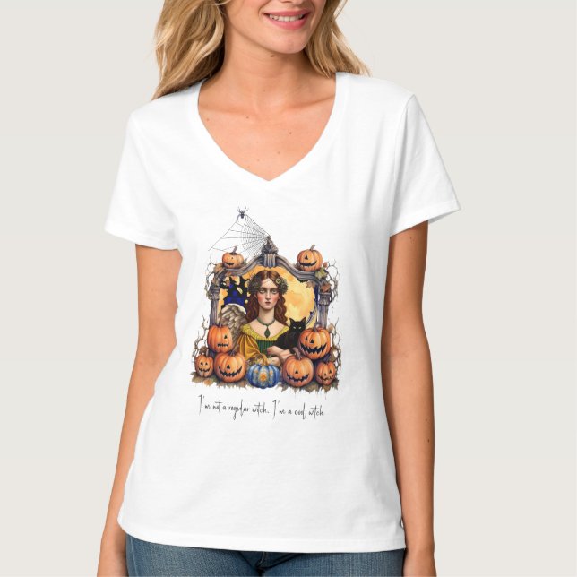 Halloween Hexe mit Zitat T-Shirt (Vorderseite)