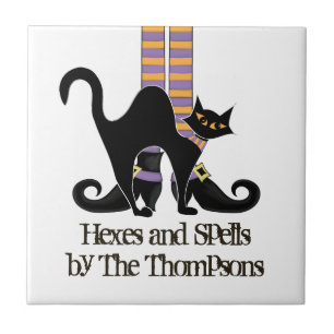 Halloween Hexe Niedlich Black Cat Whimsical Fliese