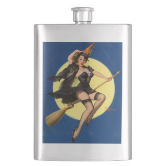 Halloween Hexe Pin Up Mädchen Hexe Flachmann