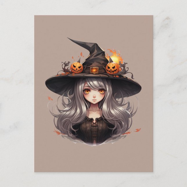 Halloween Hexe Postkarte (Vorderseite)