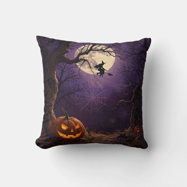 Halloween Hexe & Pumpkin Square Kissen (Vorderseite)