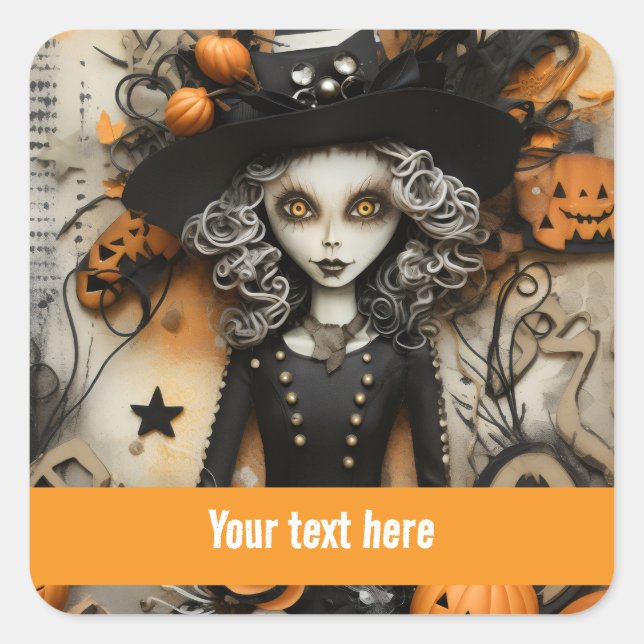 Halloween Hexe Quadratischer Aufkleber (Vorderseite)