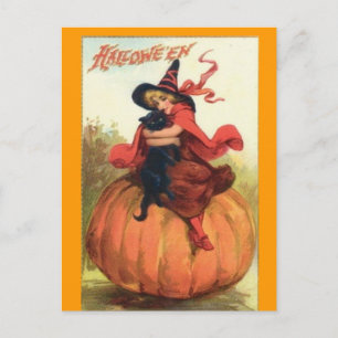 Halloween, Hexe, Schwarz, Katze, Postkarte