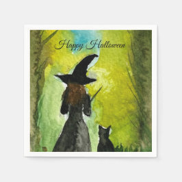 Halloween Hexe schwarze Katze Frau Zauber Serviette