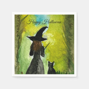 Halloween Hexe schwarze Katze Frau Zauber Serviette