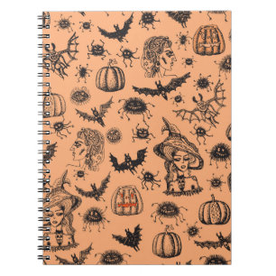 Halloween Hexe Silhouette: Cartoon Muster. Notizblock