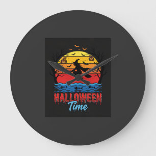 Halloween Hexe Sonnenuntergang Vektor Große Wanduhr