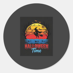 Halloween Hexe Sonnenuntergang Vektor Runder Aufkleber