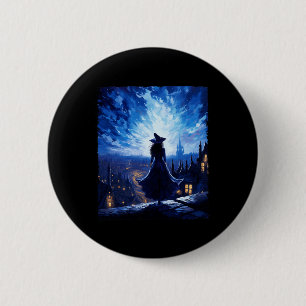 Halloween Hexe Starry Night Van Gogh Aesthetic Pa Button