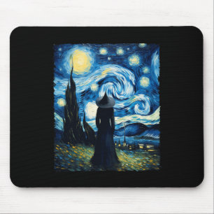 Halloween Hexe Starry Night Van Gogh Aesthetic Pa Mousepad