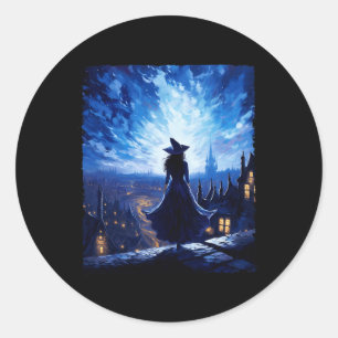 Halloween Hexe Starry Night Van Gogh Aesthetic Pa Runder Aufkleber