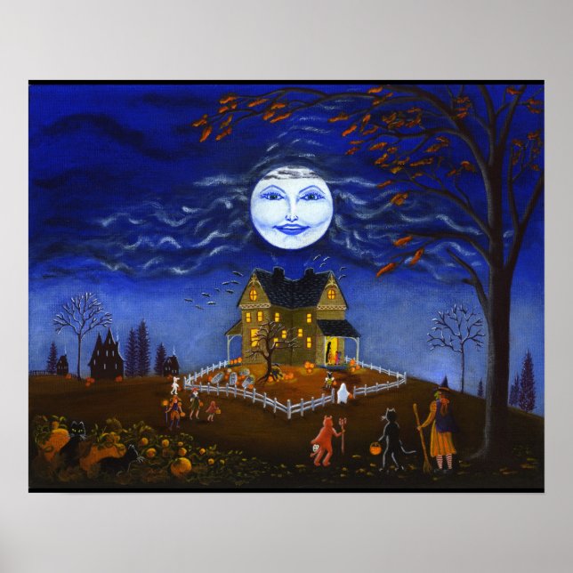Halloween, Hexe, Teufel, Mond, Geist, Fledermaus,  Poster (Vorne)