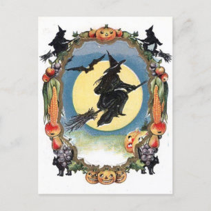 Halloween Hexe über dem Mond Postkarte