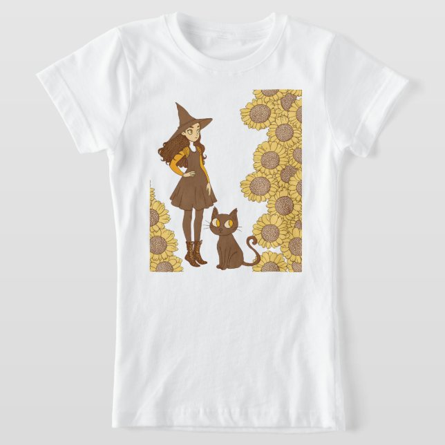 "Halloween Hexe und Cat Fine Jersey T - Shirt" T-Shirt (Ablage )