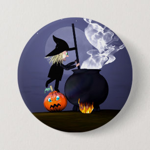 Halloween Hexe und Cauldron Button
