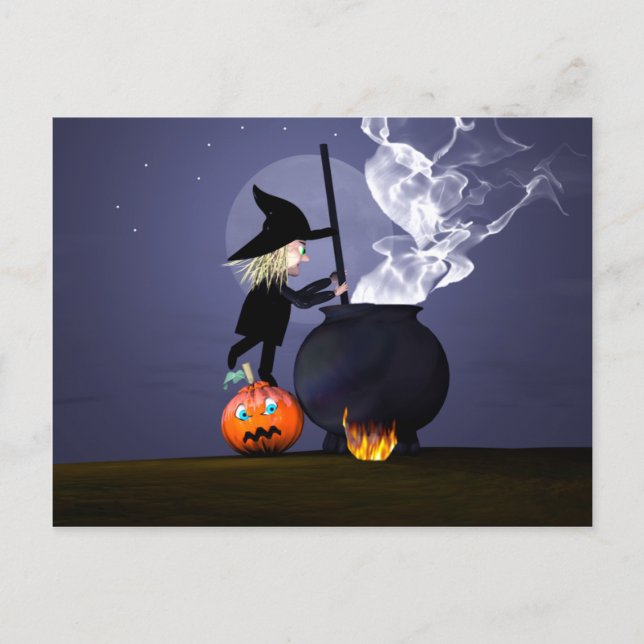 Halloween Hexe und Cauldron Postkarte (Vorderseite)