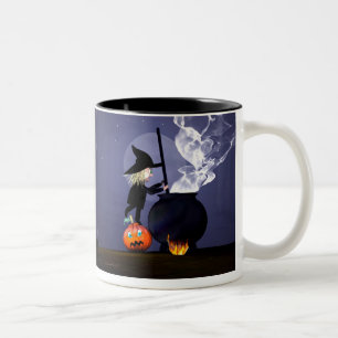 Halloween Hexe und Cauldron Zweifarbige Tasse