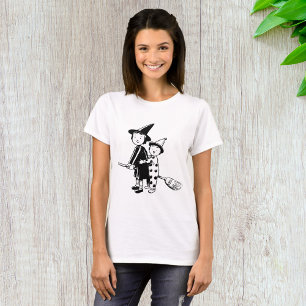 Halloween-Hexe und Clown auf einem Besenstiel T-Shirt