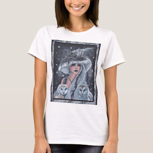 Halloween-Hexe und Eule T-Shirt (Vorderseite)