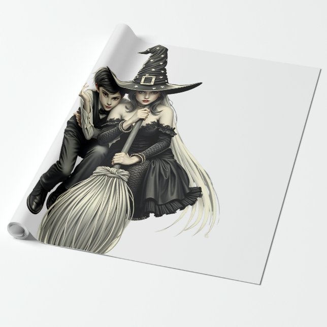 Halloween Hexe und Junge: Dunkle Magie Geschenkpapier (Ungerollt)