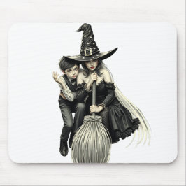 Halloween Hexe und Junge: Dunkle Magie Mousepad