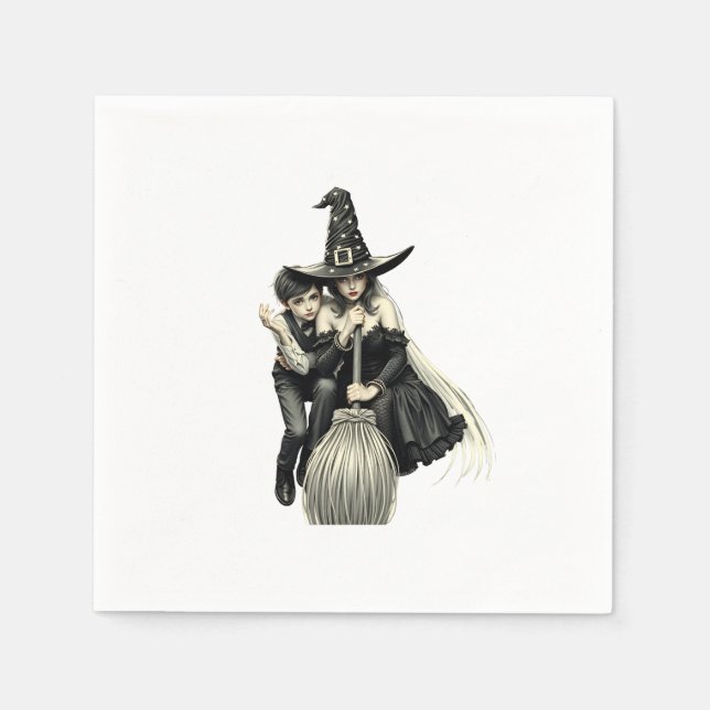 Halloween Hexe und Junge: Dunkle Magie Serviette (Vorderseite)