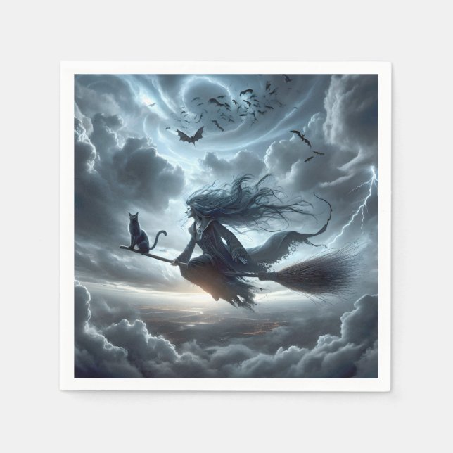 Halloween Hexe und Katze auf einem Zimmer Serviette (Vorderseite)