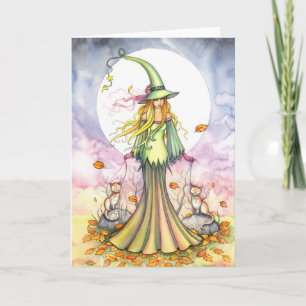 Halloween Hexe und Katze Kunstkarte Karte
