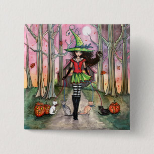 Halloween Hexe und Katze Pinback Button