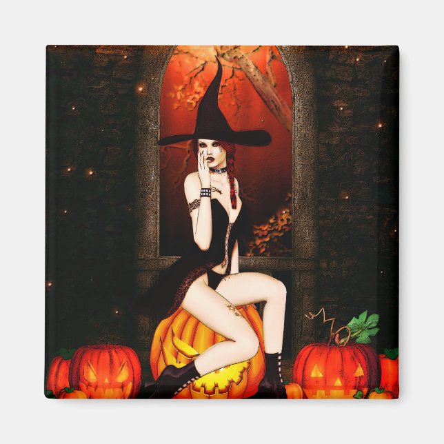 Halloween Hexe und Kürbis Magnet (Vorne)