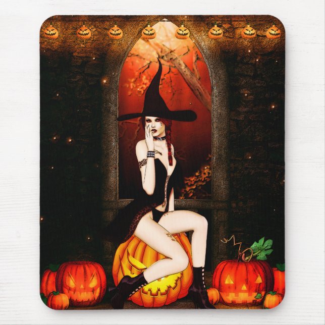 Halloween Hexe und Kürbis Mousepad (Vorne)