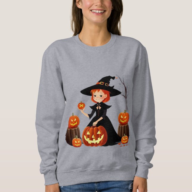 Halloween-Hexe und Kürbisernte-Spaß Sweatshirt (Vorderseite)