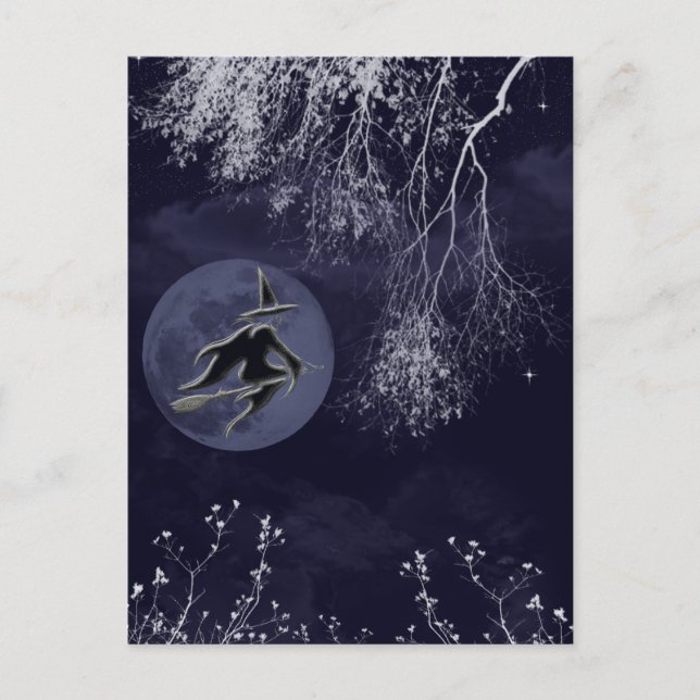 Halloween Hexe und Mond Postkarte (Vorderseite)