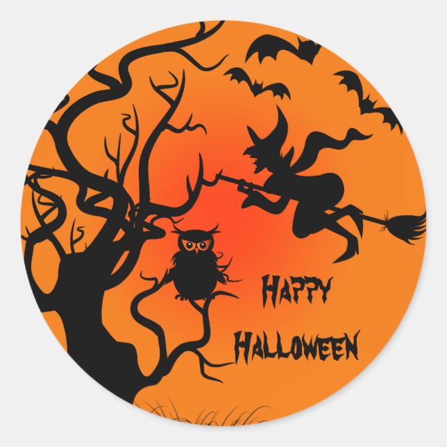 Halloween-Hexe und Owl-Halloween-Sticker Runder Aufkleber (Vorderseite)