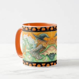 HALLOWEEN HEXE UND PFERD KOMBO-TASSE Schwarz Orang Tasse