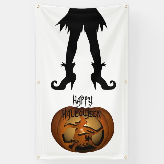 Halloween Hexe und Pumpkin Banner (Vertikal)