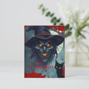Halloween-Hexe und Schwarzkatze Feiertagskarte