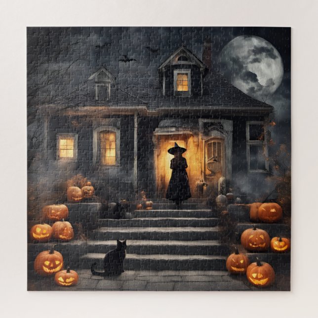 Halloween Hexe und Spuk Haus Puzzle (Vertikal)