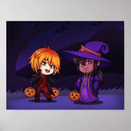 Halloween Hexe und Vampire Chibi Poster