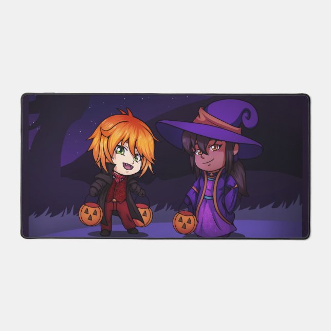 Halloween Hexe und Vampire Chibi Schreibtischunterlage (Vorderseite)
